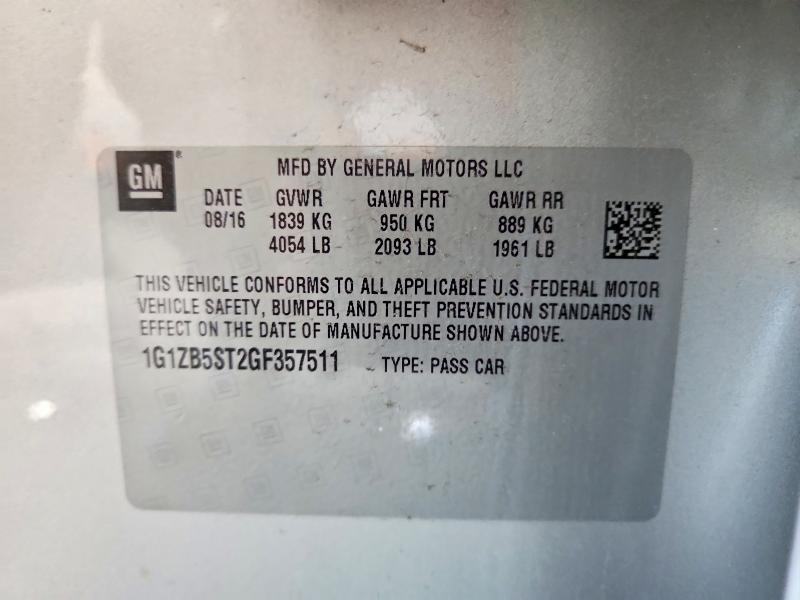 Продажа на аукционе авто 2016 Chevrolet Malibu, vin: 1G1ZB5ST2GF357511, номер лота: 57150716