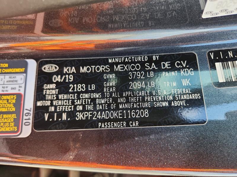 Продаж на аукціоні авто 2019 Kia Forte, vin: 3KPF24AD0KE116208, номер лоту: 58126406