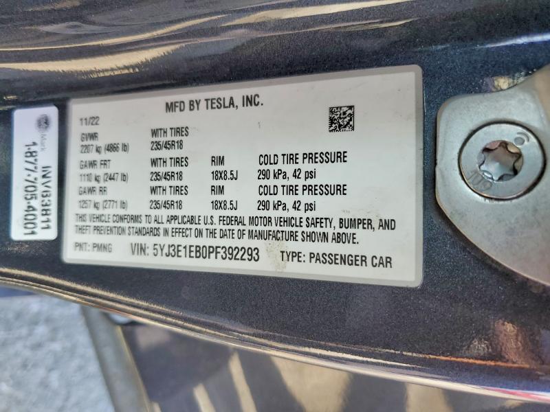 Aukcja sprzedaży 2023 Tesla Model 3, vin: 5YJ3E1EB0PF392293, numer aukcji: 55801716