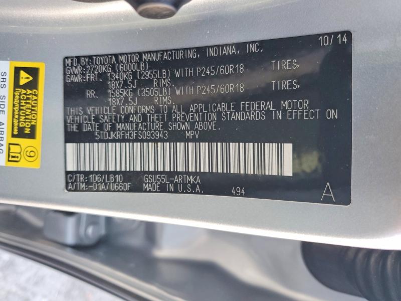Auction sale of the 2015 Toyota Highlander, vin: 5TDJKRFH3FS093943, lot number: 59288596