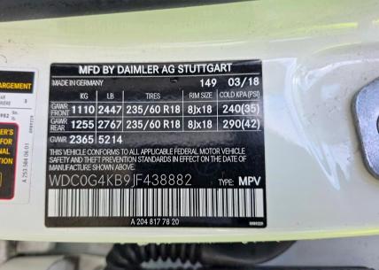 57085866 :رقم المزاد ، WDC0G4KB9JF438882 vin ، 2018 Mercedes-benz Glc مزاد بيع