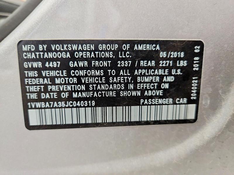 56501986 :رقم المزاد ، 1VWBA7A35JC040319 vin ، 2018 Volkswagen Passat مزاد بيع