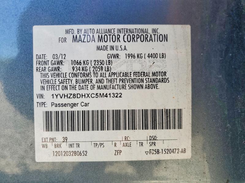 Aukcja sprzedaży 2012 Mazda 6, vin: 1YVHZ8DHXC5M41322, numer aukcji: 55613816