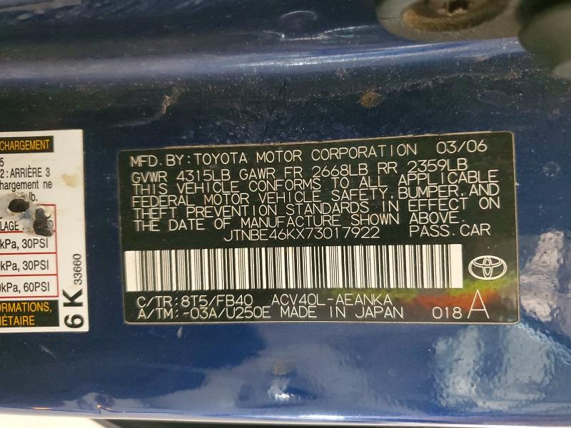 Auction sale of the 2007 Toyota Camry, vin: JTNBE46KX73017922, lot number: 56962736