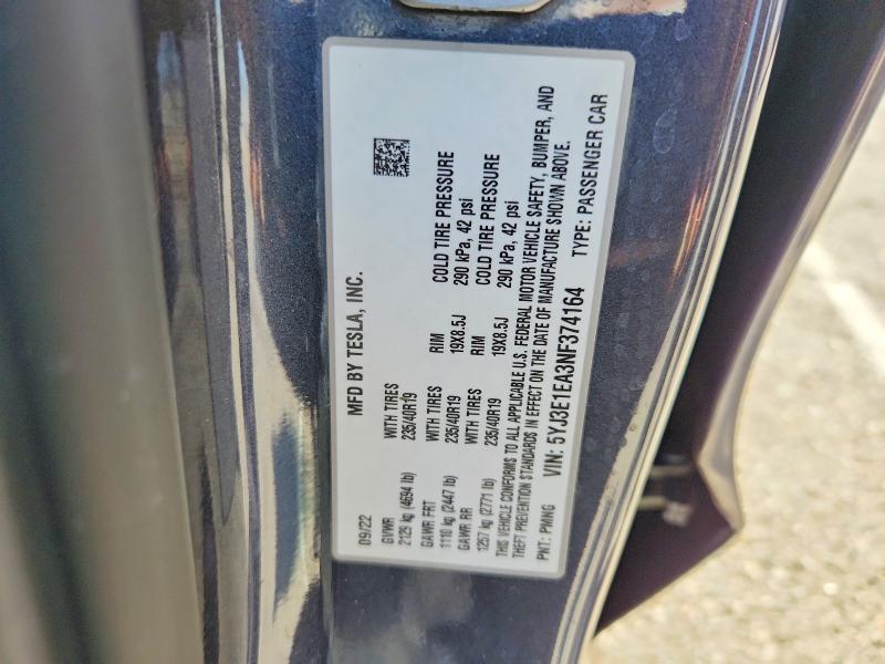 Aukcja sprzedaży 2022 Tesla Model 3, vin: 5YJ3E1EA3NF374164, numer aukcji: 58992726