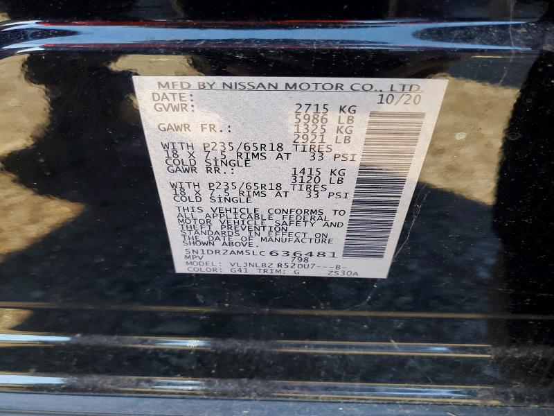 Продаж на аукціоні авто 2020 Nissan Pathfinder, vin: 5N1DR2AM5LC636481, номер лоту: 58158856