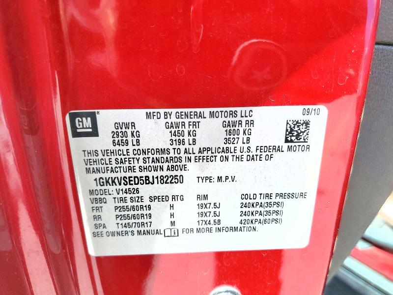 Aukcja sprzedaży 2011 Gmc Acadia, vin: 1GKKVSED5BJ182250, numer aukcji: 56986506