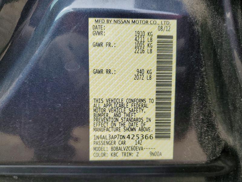 2013 Nissan Altima მანქანა იყიდება აუქციონზე, vin: 1N4AL3AP7DN425366, აუქციონის ნომერი: 57895796