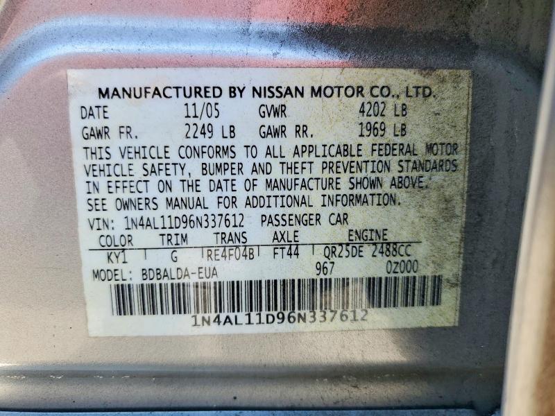 Aukcja sprzedaży 2006 Nissan Altima, vin: 1N4AL11D96N337612, numer aukcji: 55416576