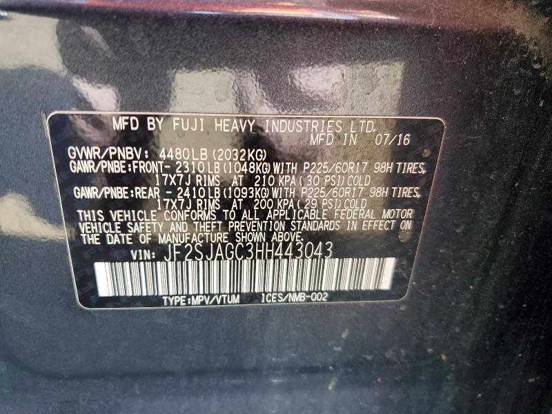 Aukcja sprzedaży 2017 Subaru Forester, vin: JF2SJAGC3HH443043, numer aukcji: 56750766