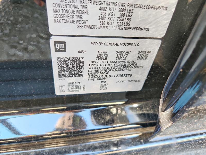 Aukcja sprzedaży 2026 Chevrolet Silverado, vin: 1GCUKJE83TZ367376, numer aukcji: 57942816