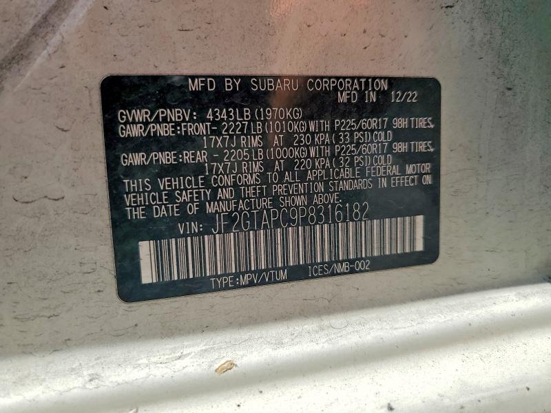57866626 :رقم المزاد ، JF2GTAPC9P8316182 vin ، 2023 Subaru Crosstrek مزاد بيع
