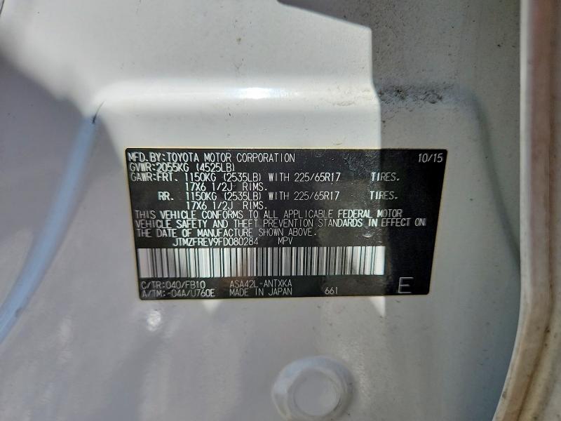 Aukcja sprzedaży 2015 Toyota Rav4, vin: JTMZFREV9FD080284, numer aukcji: 56808656