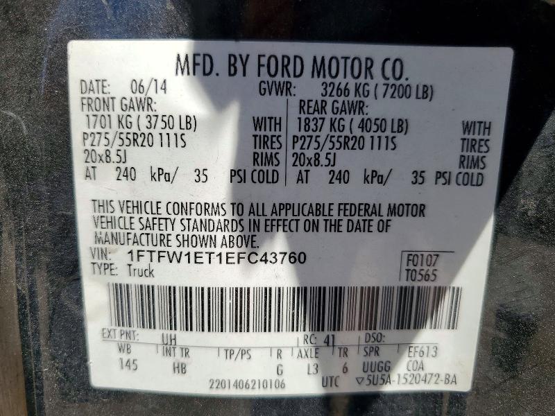 Aukcja sprzedaży 2014 Ford F150, vin: 1FTFW1ET1EFC43760, numer aukcji: 55889036