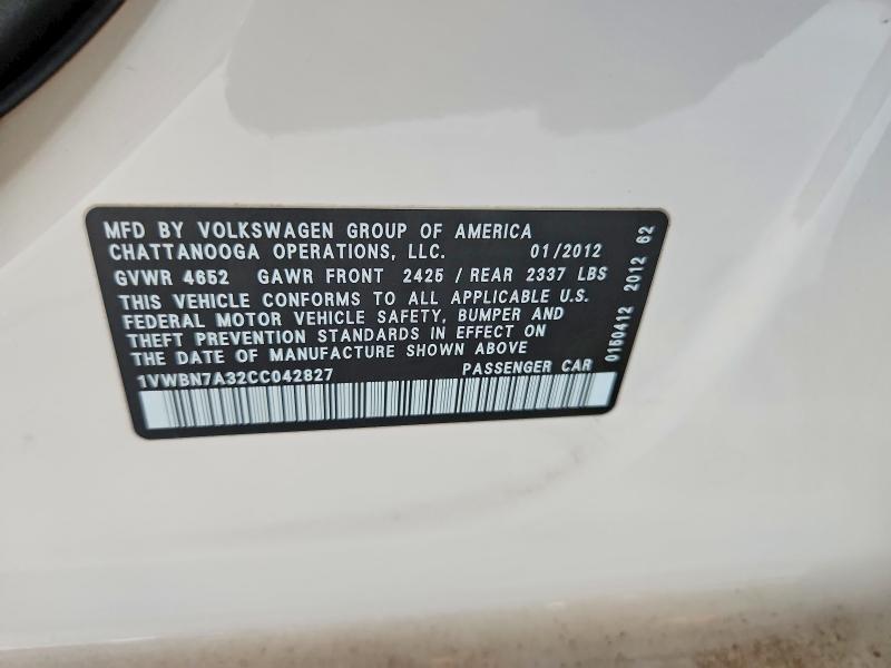 Aukcja sprzedaży 2012 Volkswagen Passat, vin: 1VWBN7A32CC042827, numer aukcji: 56367906