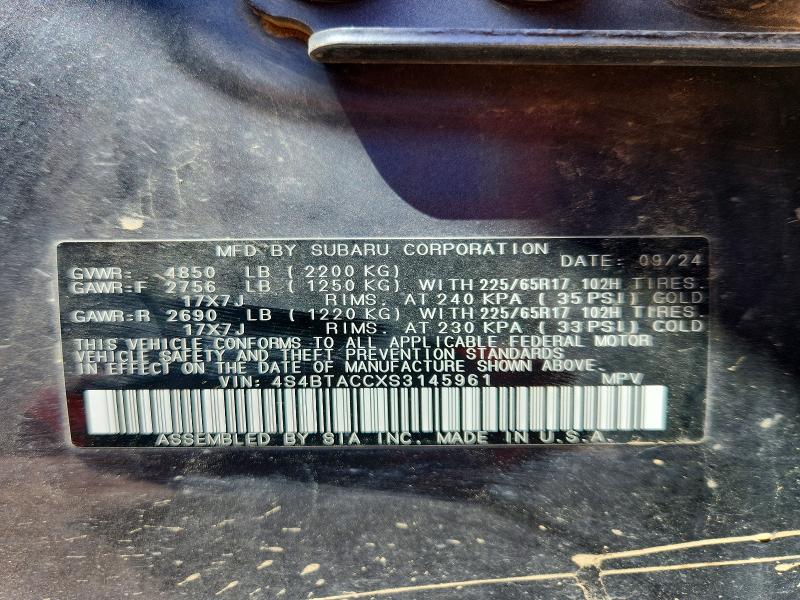 58761136 :رقم المزاد ، 4S4BTACCXS3145961 vin ، 2025 Subaru Outback مزاد بيع