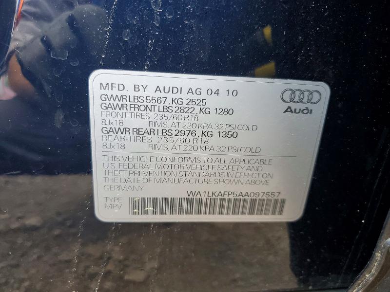 54951686 :رقم المزاد ، WA1LKAFP5AA097557 vin ، 2010 Audi Q5 مزاد بيع