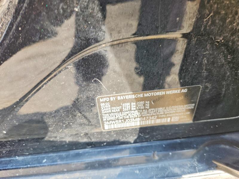 Aukcja sprzedaży 2021 Bmw 330i, vin: 3MW5R1J03M8B47342, numer aukcji: 55617966
