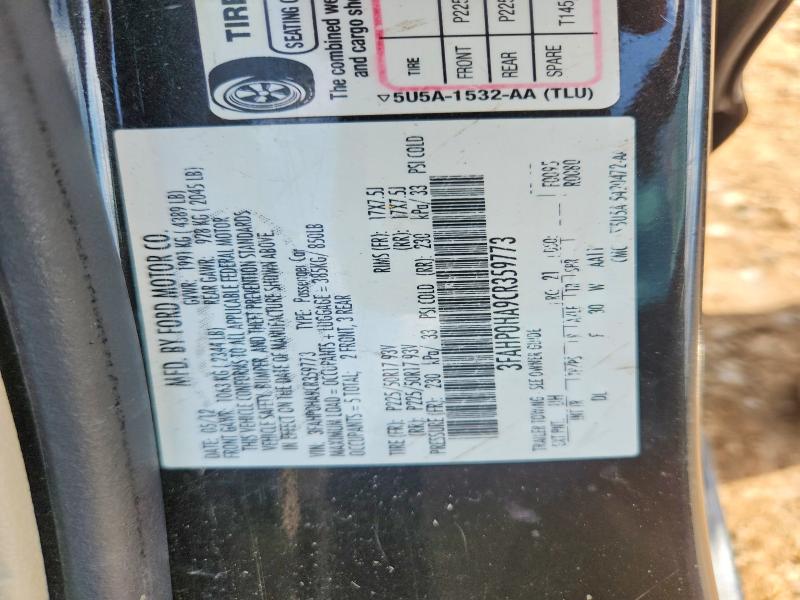 2012 Ford Fusion მანქანა იყიდება აუქციონზე, vin: 3FAHP0HA9CR359773, აუქციონის ნომერი: 56816016