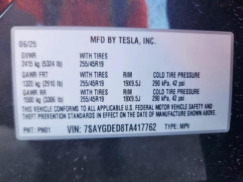 58201226 :رقم المزاد ، 7SAYGDED8TA417762 vin ، 2026 Tesla Model Y مزاد بيع