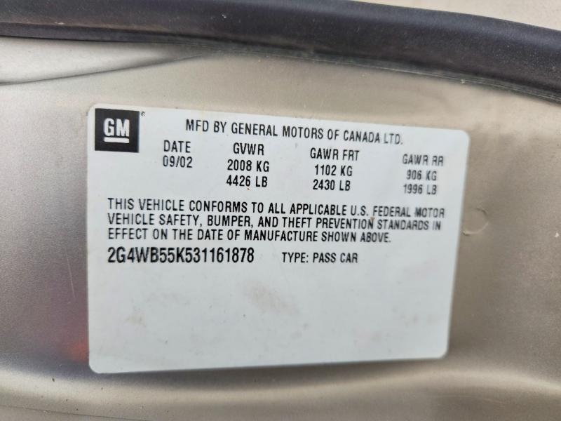 56091726 :رقم المزاد ، 2G4WB55K531161878 vin ، 2003 Buick Regal مزاد بيع