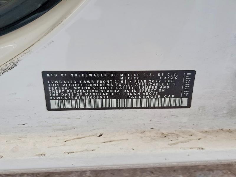 2021 Volkswagen Jetta მანქანა იყიდება აუქციონზე, vin: 3VWC57BU3MM008911, აუქციონის ნომერი: 54478476