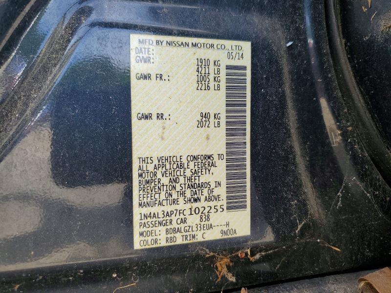 2015 Nissan Altima მანქანა იყიდება აუქციონზე, vin: 1N4AL3AP7FC102255, აუქციონის ნომერი: 57413636
