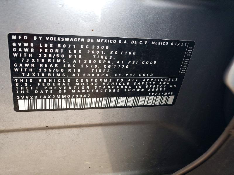Продаж на аукціоні авто 2021 Volkswagen Tiguan, vin: 3VV2B7AX2MM073947, номер лоту: 57742406