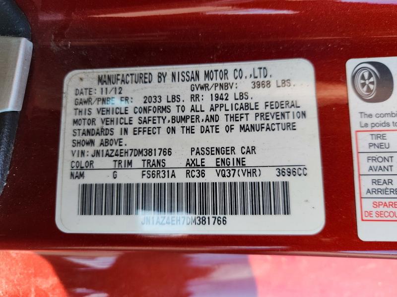 Aukcja sprzedaży 2013 Nissan 370z, vin: JN1AZ4EH7DM381766, numer aukcji: 55107336