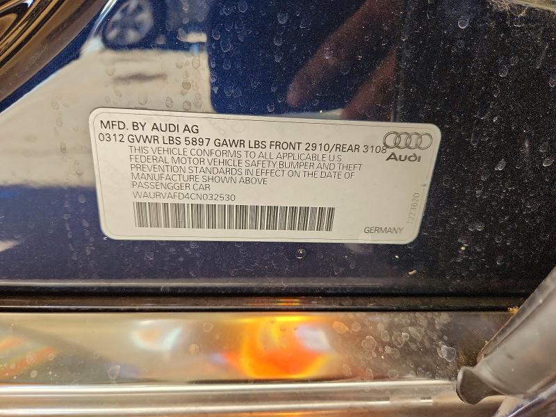 2012 Audi A8 მანქანა იყიდება აუქციონზე, vin: WAURVAFD4CN032530, აუქციონის ნომერი: 56356426