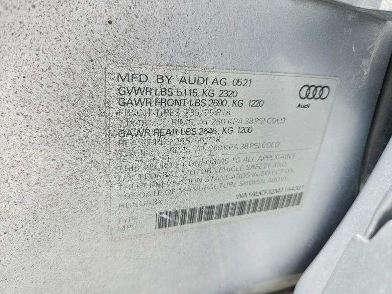 Aukcja sprzedaży 2021 Audi Q3, vin: WA1AUCF32M1144381, numer aukcji: 58027956
