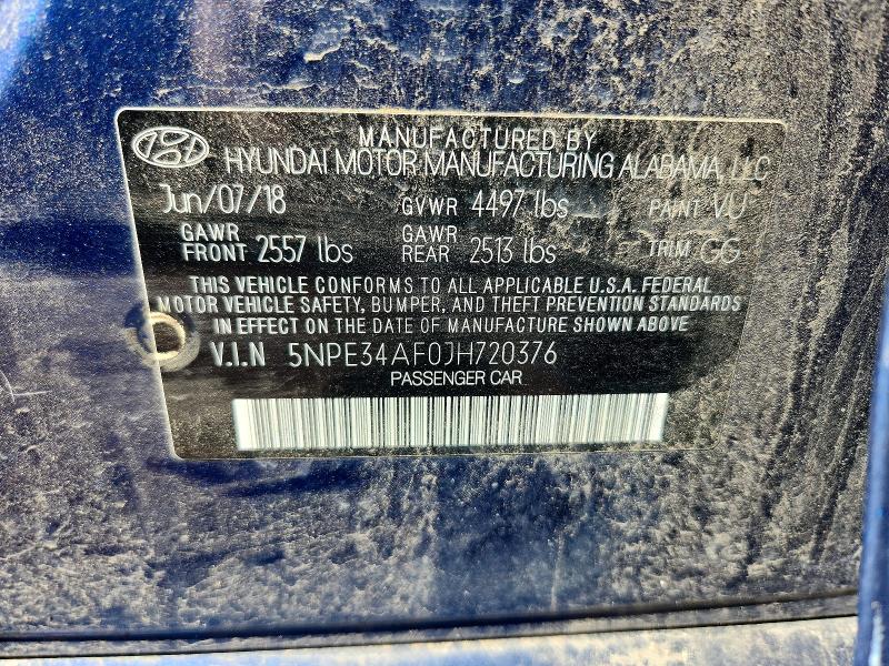 Aukcja sprzedaży 2018 Hyundai Sonata, vin: 5NPE34AF0JH720376, numer aukcji: 57199576