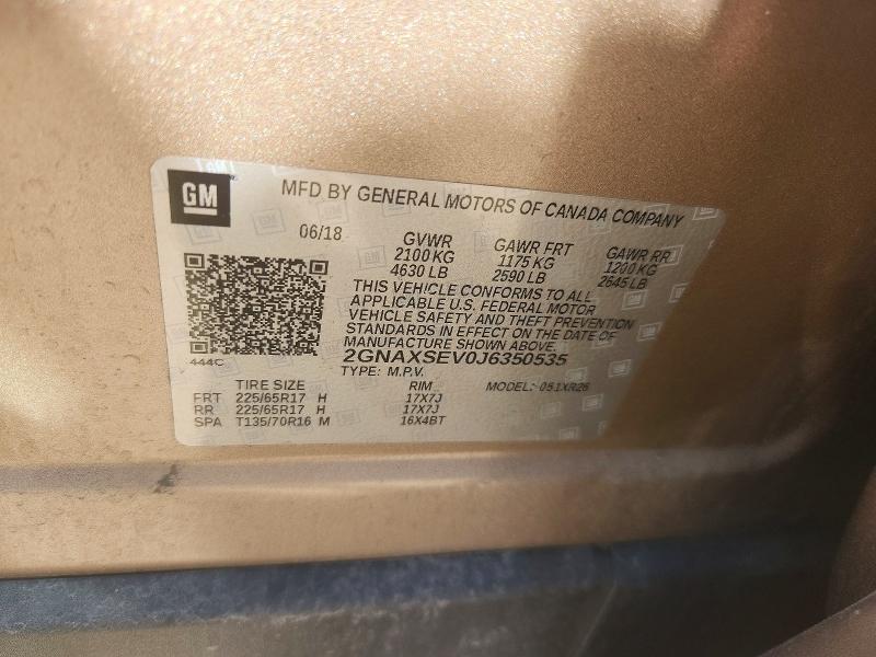 Продаж на аукціоні авто 2018 Chevrolet Equinox, vin: 2GNAXSEV0J6350535, номер лоту: 55200146