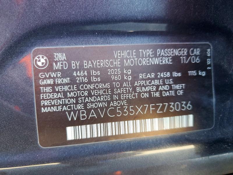 Aukcja sprzedaży 2007 Bmw 328, vin: WBAVC535X7FZ73036, numer aukcji: 57426336