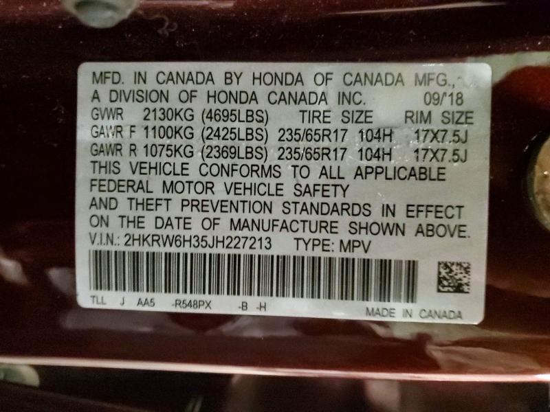 Продаж на аукціоні авто 2018 Honda Cr-v, vin: 2HKRW6H35JH227213, номер лоту: 56350226
