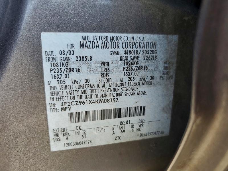 Продажа на аукционе авто 2004 Mazda Tribute, vin: 4F2CZ961X4KM08197, номер лота: 57594656
