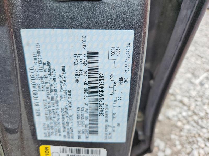2016 Ford Fusion მანქანა იყიდება აუქციონზე, vin: 3FA6P0PU5GR405382, აუქციონის ნომერი: 57725366
