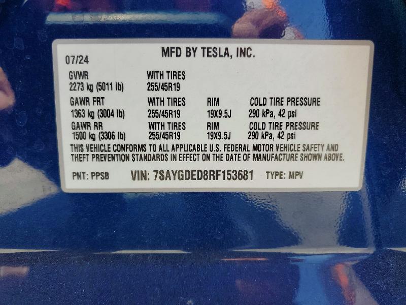 Aukcja sprzedaży 2024 Tesla Model Y, vin: 7SAYGDED8RF153681, numer aukcji: 55832226