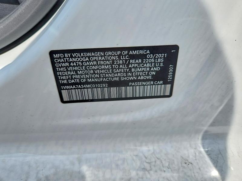 56080276 :رقم المزاد ، 1VWAA7A34MC010292 vin ، 2021 Volkswagen Passat مزاد بيع