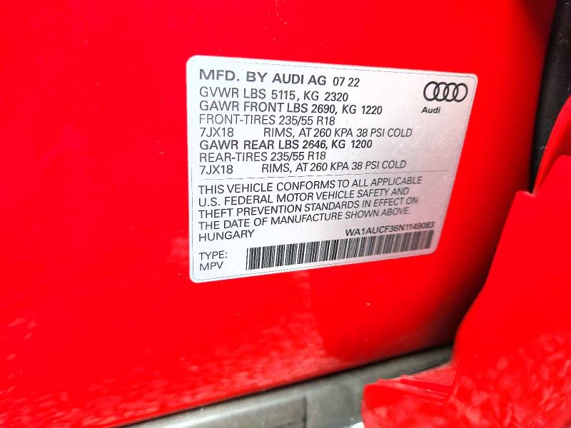 Продаж на аукціоні авто 2022 Audi Q3, vin: WA1AUCF36N1149083, номер лоту: 59170196