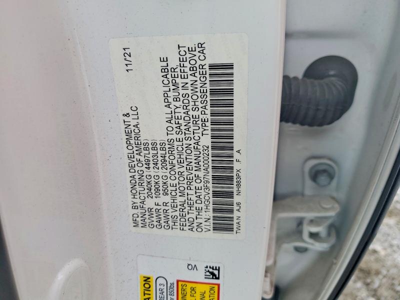 Продажа на аукционе авто 2022 Honda Accord, vin: 1HGCV3F97NA000232, номер лота: 56899666