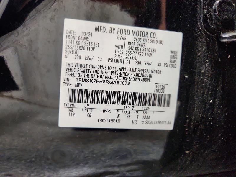 57368386 :رقم المزاد ، 1FMSK7FH8RGA61072 vin ، 2024 Ford Explorer مزاد بيع