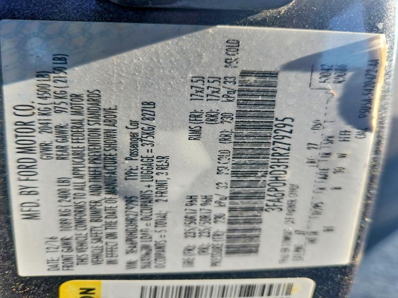 57899536 :رقم المزاد ، 3FA6P0HD3HR279295 vin ، 2017 Ford Fusion مزاد بيع