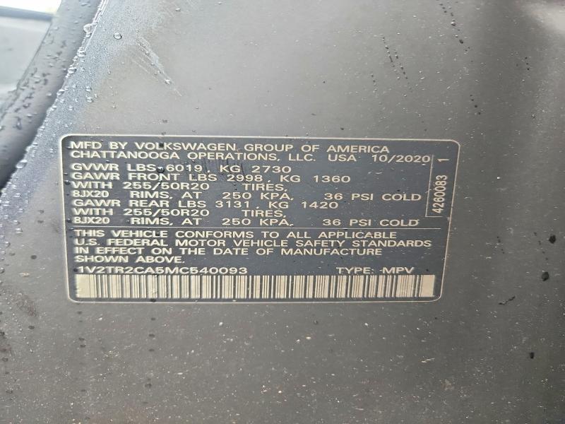 Aukcja sprzedaży 2021 Volkswagen Atlas, vin: 1V2TR2CA5MC540093, numer aukcji: 58092466