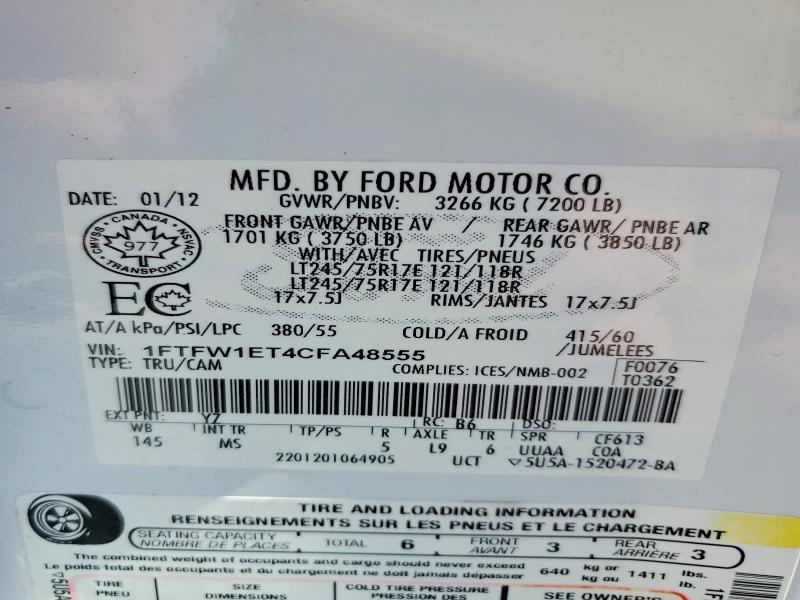 56705126 :رقم المزاد ، 1FTFW1ET4CFA48555 vin ، 2012 Ford F150 مزاد بيع