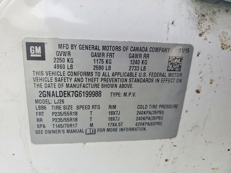 2016 Chevrolet Equinox მანქანა იყიდება აუქციონზე, vin: 2GNALDEK7G6199988, აუქციონის ნომერი: 58701586