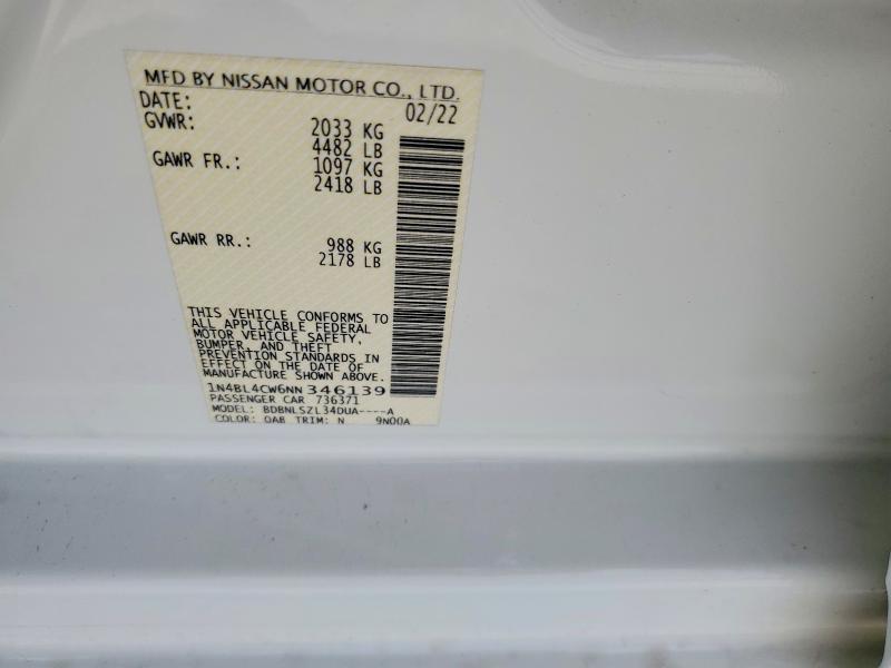 Продаж на аукціоні авто 2022 Nissan Altima, vin: 1N4BL4CW6NN346139, номер лоту: 56143566