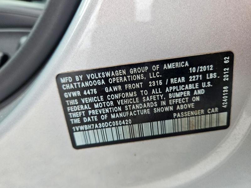 Продажа на аукционе авто 2013 Volkswagen Passat, vin: 1VWBH7A30DC050420, номер лота: 56173596