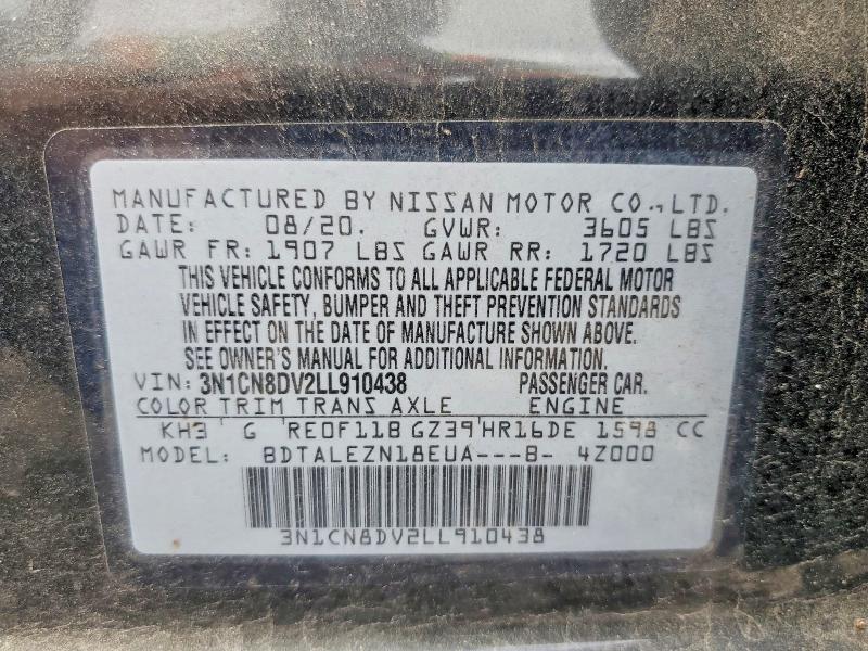 58624576 :رقم المزاد ، 3N1CN8DV2LL910438 vin ، 2020 Nissan Versa مزاد بيع