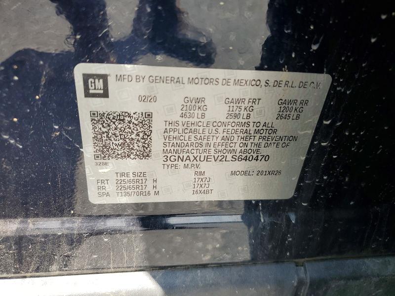 2020 Chevrolet Equinox მანქანა იყიდება აუქციონზე, vin: 3GNAXUEV2LS640470, აუქციონის ნომერი: 58754716